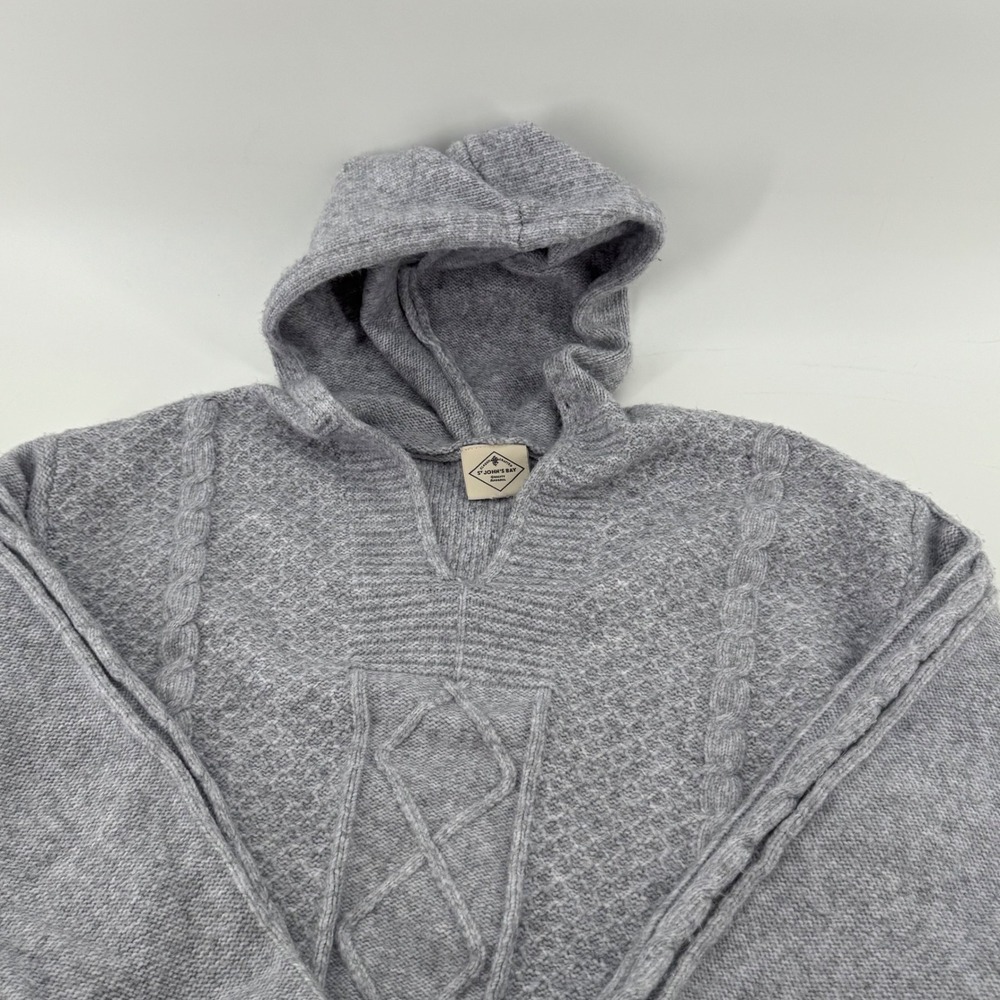 St Johns Bay Chunky Cottage Core Grey Cable Knit Hooded‎ Pullover Sweater Sz M